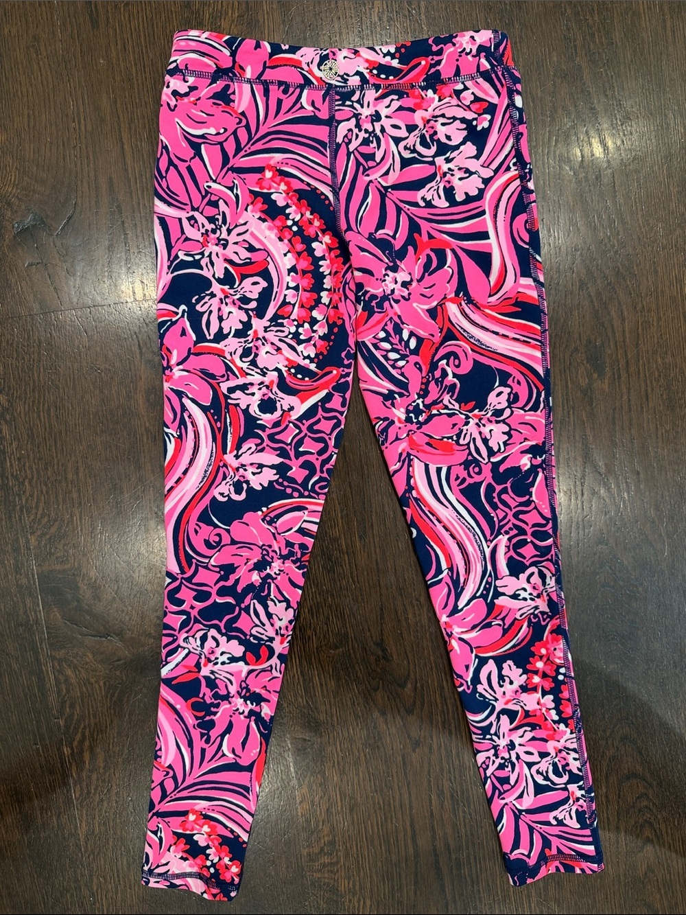 Lilly Pulitzer Luxletic Pink & Navy Floral Stretch Leggings - Picture 5 of 6